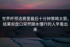 世界杯预选赛里最后十分钟策略太狠，结果却盘口突然跳水懂行的人早看出来