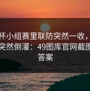 世界杯小组赛里联防突然一收，最后热度突然倒灌：49图库官网截图给了答案