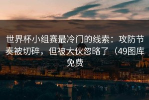 世界杯小组赛最冷门的线索：攻防节奏被切碎，但被大伙忽略了（49图库免费