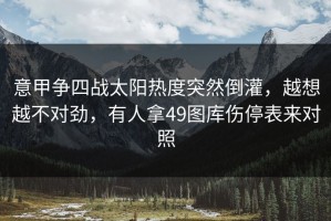 意甲争四战太阳热度突然倒灌，越想越不对劲，有人拿49图库伤停表来对照