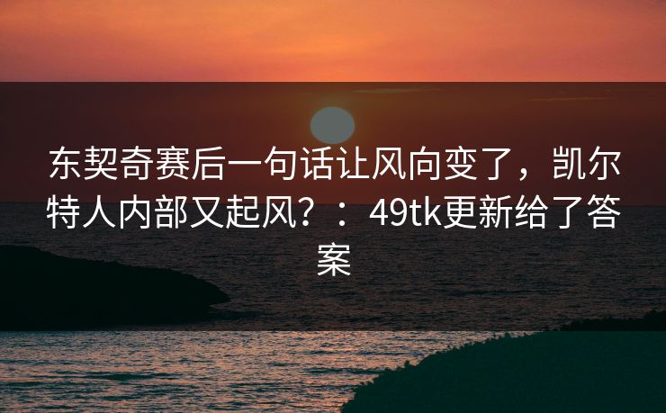 东契奇赛后一句话让风向变了，凯尔特人内部又起风？：49tk更新给了答案